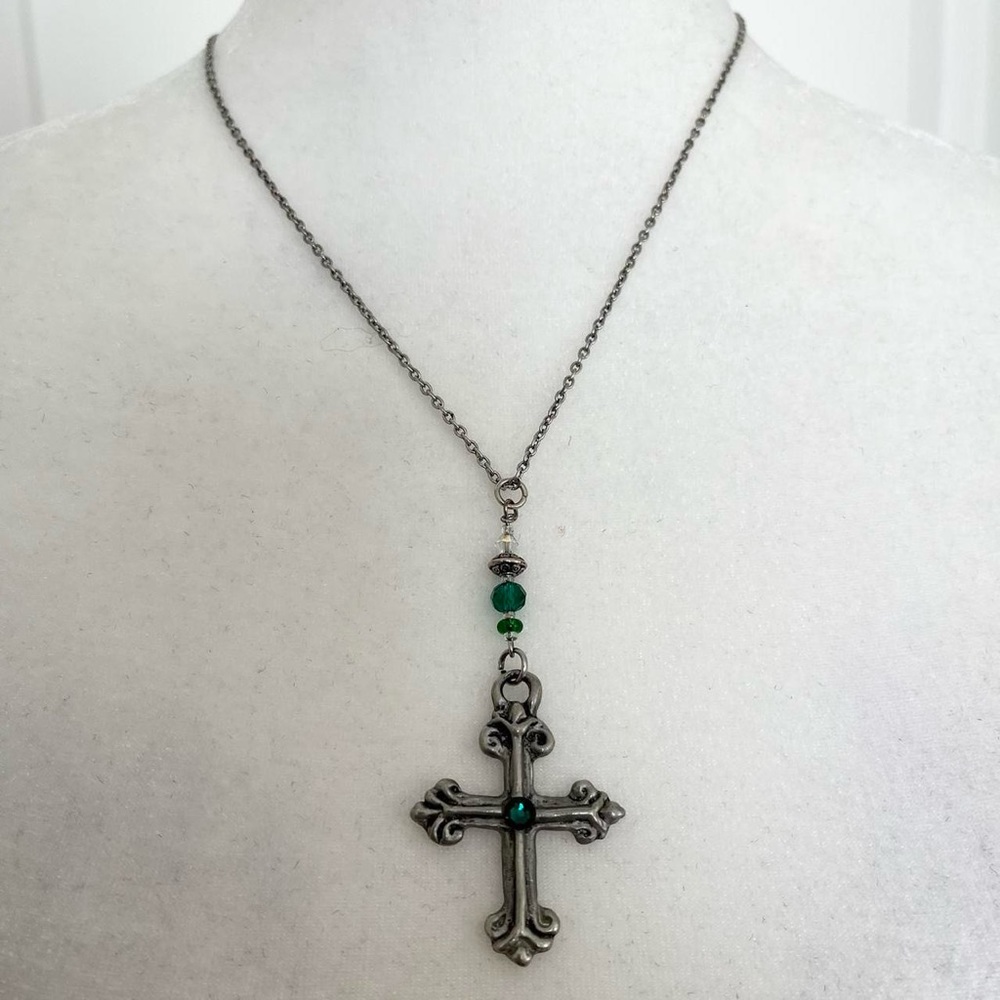 handmade green cross necklace